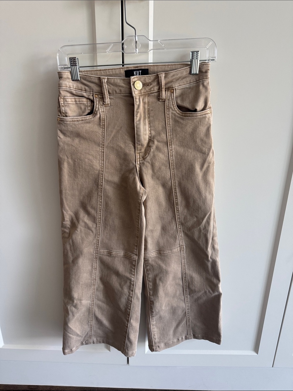 Kut from the Kloth Taupe Wide Leg Jeans with Front Seams